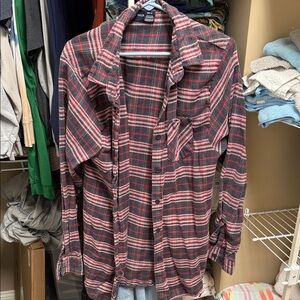 Plaid Button-Down Shirt - Red and Gray Flannel